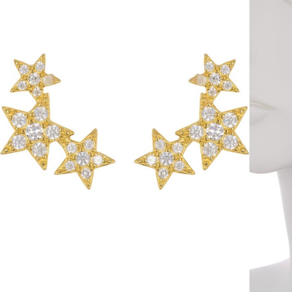 Adorina NWOT 14k gold Played cz shooting star earrings